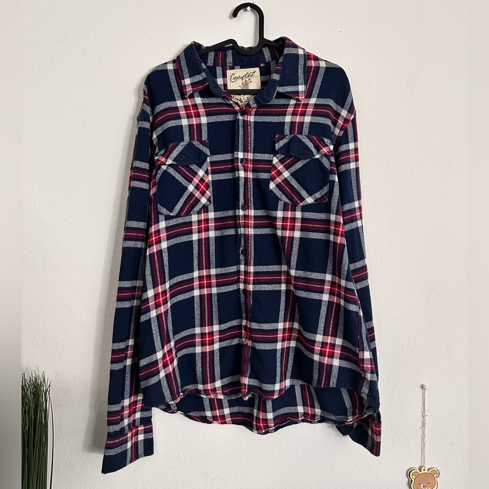 COASTAL Plaid Flannel Button Up Long Sleeve Shirt